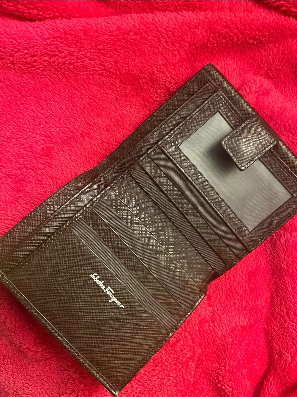 Brown Leather Ferragamo Wallet with Silver Hardware